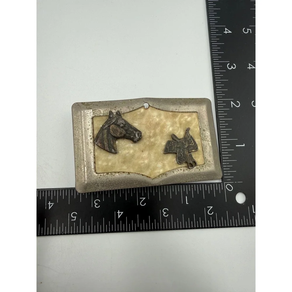 Vintage Western Belt Buckle Horse Head Saddle Motif Silver Tone Equestrian Rodeo
